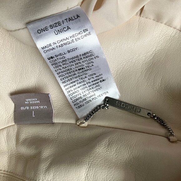 Chico's Cream Faux Leather Moto Jacket 1 6 8 10 Medium Biker Vegan - Picture 13 of 13